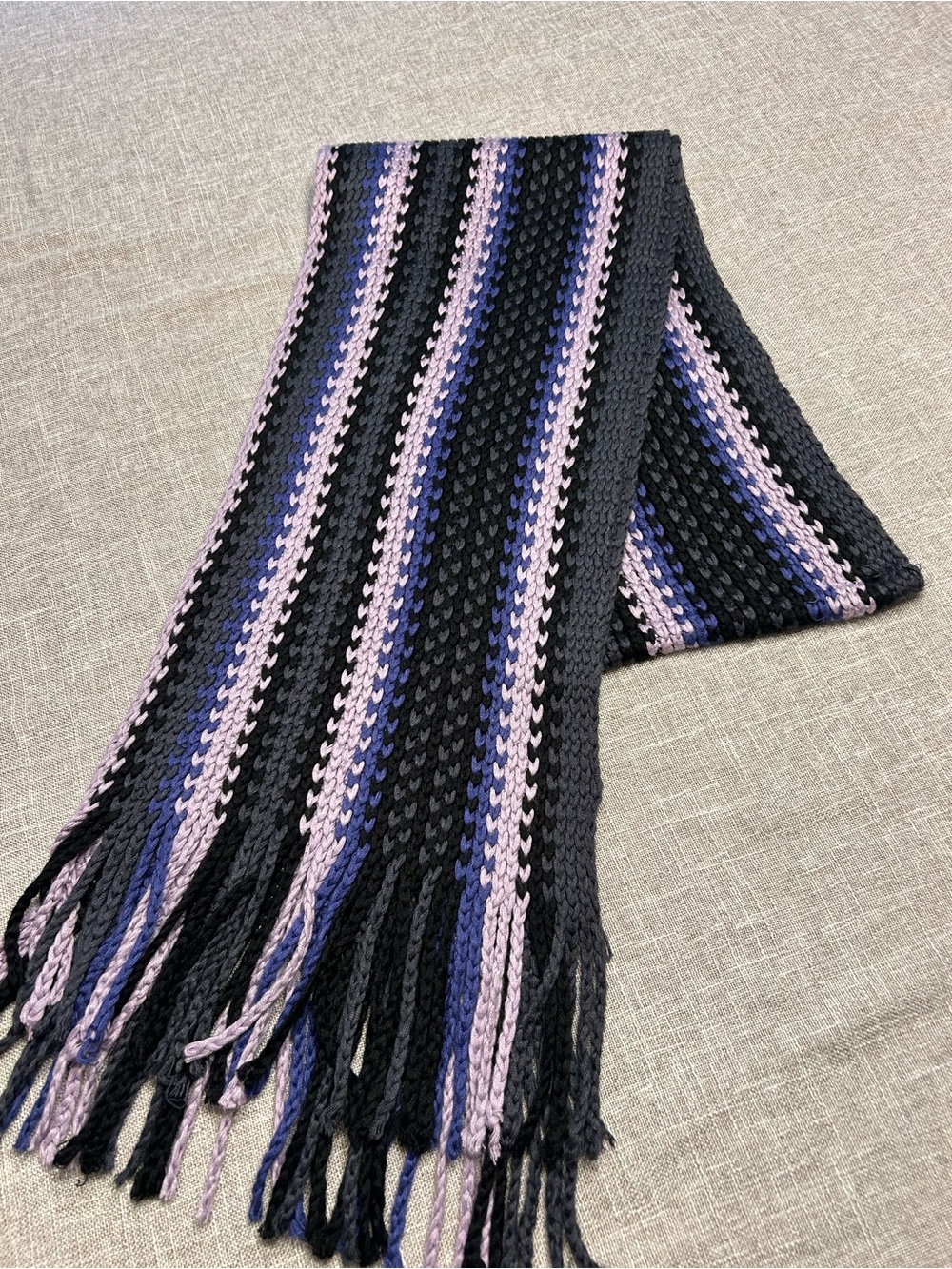 Striped Knit Scarf in Black and Lavender - Women Accessories